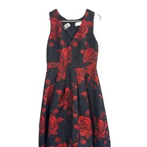 Eliza J Black & Red Floral Sleeveless V-Neck Romantic Dress Women Sz 8